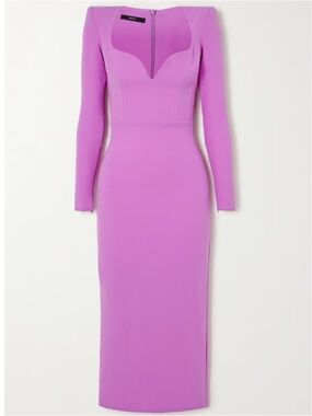 NWT ALEX PERRY Maren Orchid Crepe Sweetheart Long Sleeve Midi Dress
